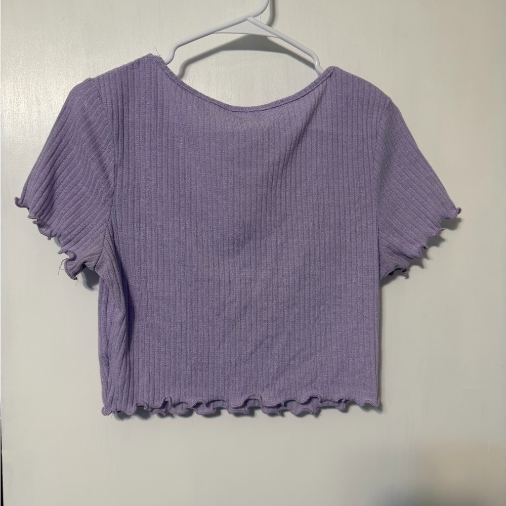 SHEIN Purple Ribbed Crop Top with Ruffle Edges - Picture 3 of 3